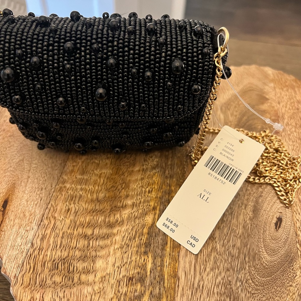 Anthropologie “Mini” beaded black pearl clutch bag